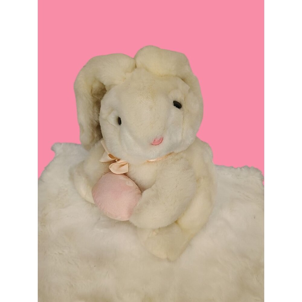 Plush White Bunny Stuffed Animal With Pink Egg & Bow 3+ Years Washable Made In K
